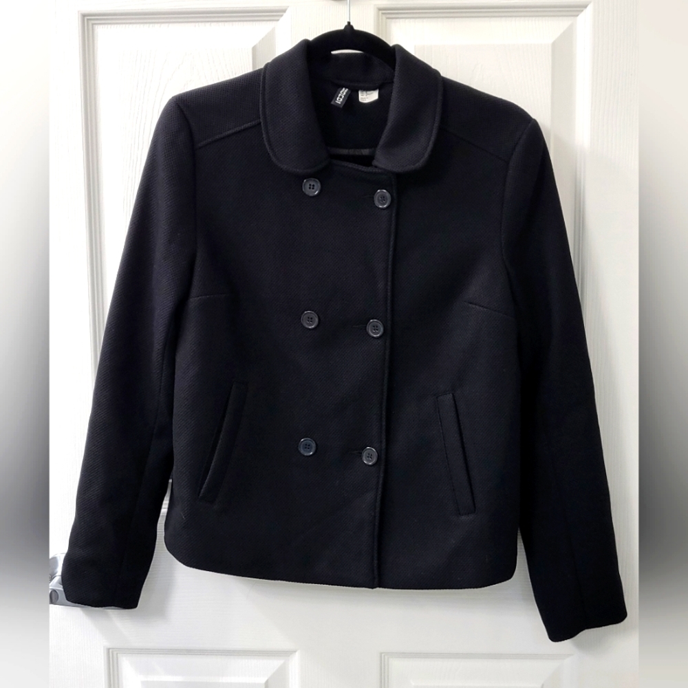 Divided By H&M Size 8 Women's Black Double Breasted Long Sleeve Jacket